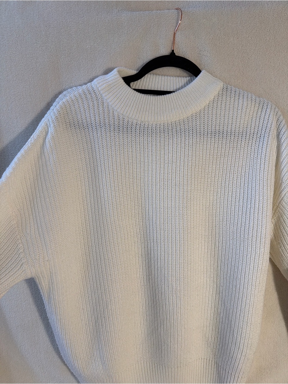 Classic Cream Ribbed Crewneck Sweater